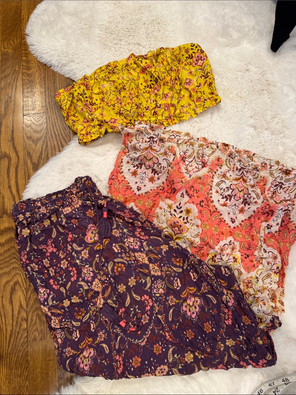 Anthropologie Floral Mix Pajama Set in Yellow, Coral & Purple